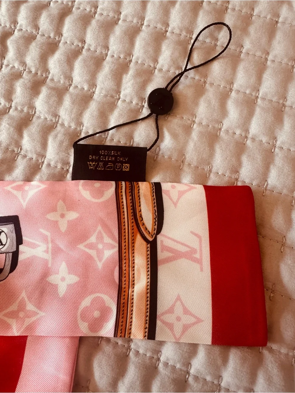 Louis Vuitton Red & Pink Monogram Silk Twilly Scarf